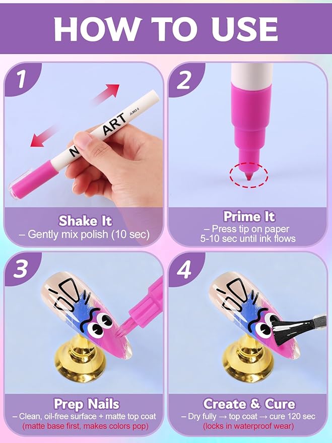EBANKU 12 Colors Nail Art Pens Set, Nail Polish Pens Quick-Drying Nail Art Markers Acrylic Paint Nail Point Graffiti Dotting Liner Pen for DIY Nail Art Beauty Adorn Manicure Tools