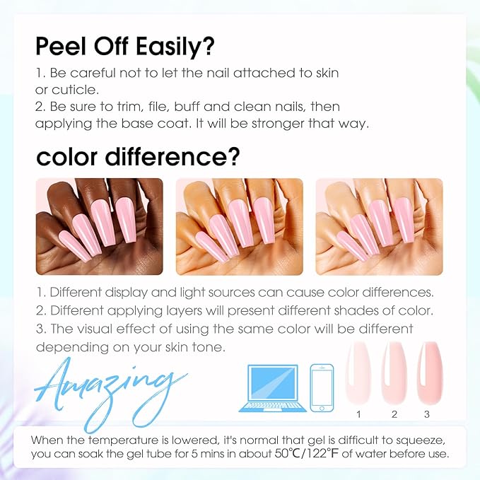 ROSALIND Pink Poly Nail Gel Kit -12 Colors + Nail Art Accessories Kit Nude Shades Poly Nails Gel Starter Kit with Slip Solution All Seasons Classic Colors Nails Extensions Set with Mini UV Lamp