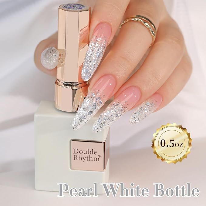 Double Rhythm 0.5Oz Glitter Gel Polish Shimmer Reflective Color for Nail Art Salon DIY Soak Off 15ml Nail Lamp Gel Polish at Home (Silver Sequin-B1017)