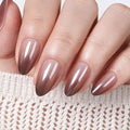 UNA GELLA 32Pcs Soft Gel Press on Nails - 16 Sizes Brown Ombre Chrome Almond Glue on Nails, Reusable Metallic Gradient Short Almond False Nails, Full Cover Acrylic Nail Kit for Women DIY Home Manicure