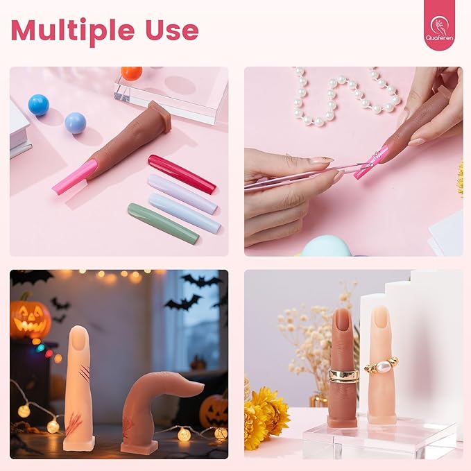 Deciniee Upgraded Square Base fake finger 2PCS Silicone Practice Fingers for Acrylic Nails Flexible Nail Practice Finger Soft Nail Training Model Mannequin Finger for DIY Nails Practice（N0.5）
