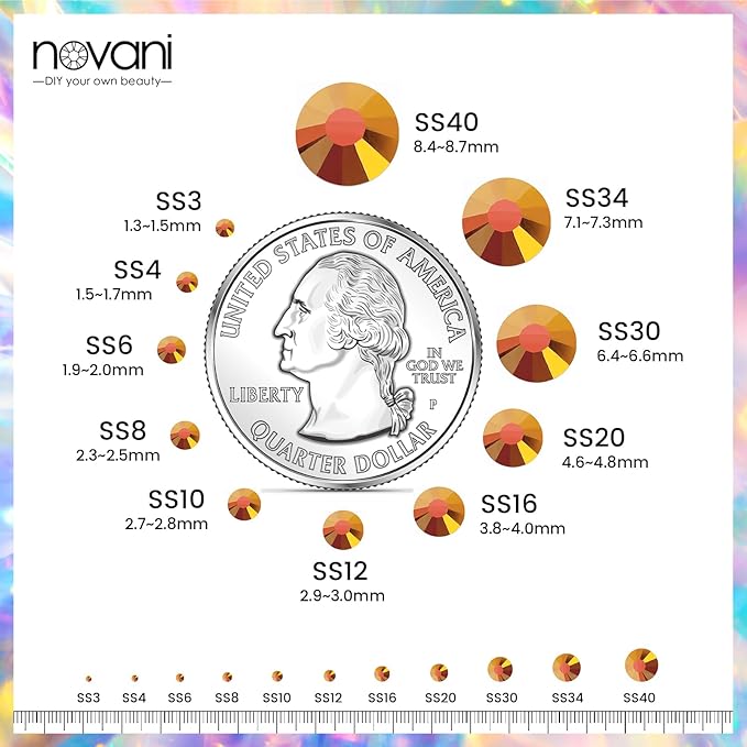 Novani Rhinestones Flatback Rhinestones Glass Gems Stones Jewels Round Gemstones Non-Hotfix Crystal for Crafts,SS16,1440 Pieces,Gold