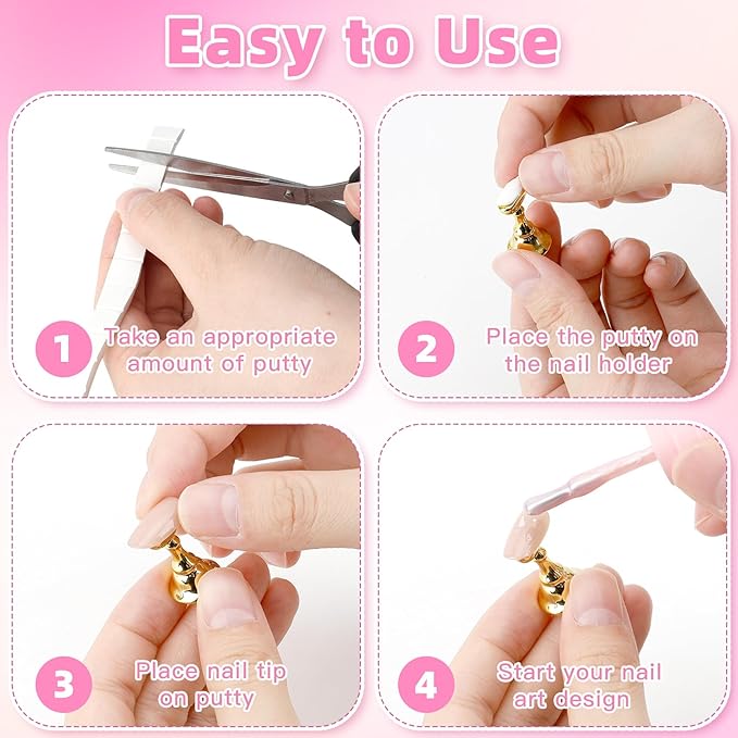 Nail Stand Nail Holder for Painting Nails 2 Sets Press on Nails Stand Display with 96 Pcs Reusable Adhesive Putty Clay Magnetic Acrylic Nailss Art Tools Accessories for Home DIY Salon Supplies Gold