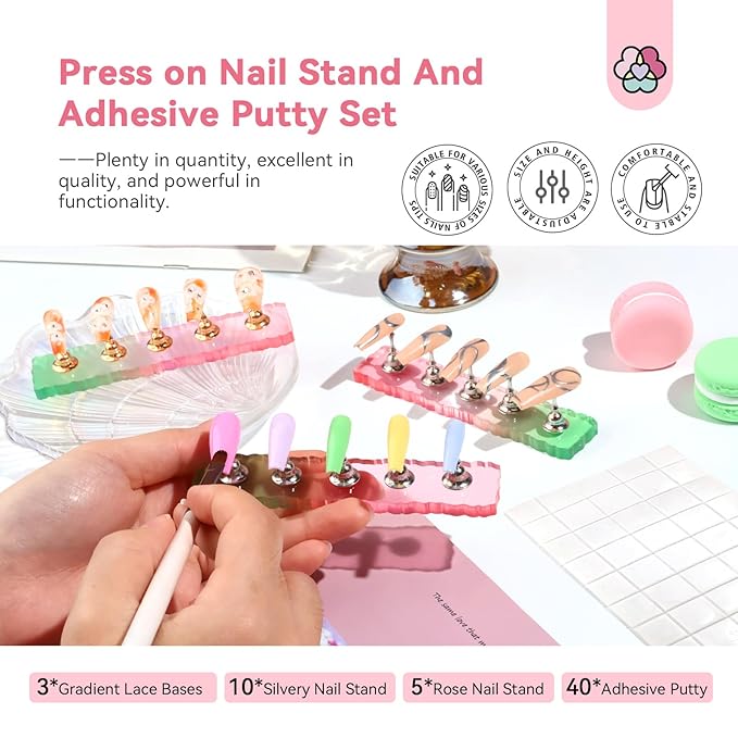 SAVILAND Nail Stand for Press Ons Display:15pcs Nail Stand Set 3X Strong Magnet Nail Holder for Painting Nails Fake Nails Flase Holder Iridescent Acrylic Nails Art Adhesive Putty Nail Tools Home DIY