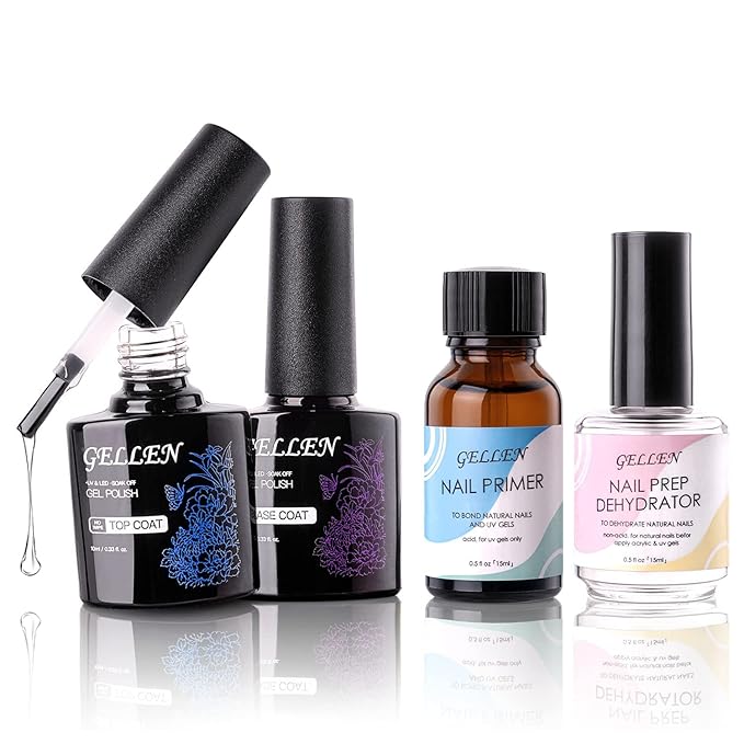 Gellen Nail Prep Dehydrator, Nail Primer & Top Coat Gel & Gel Base Coats