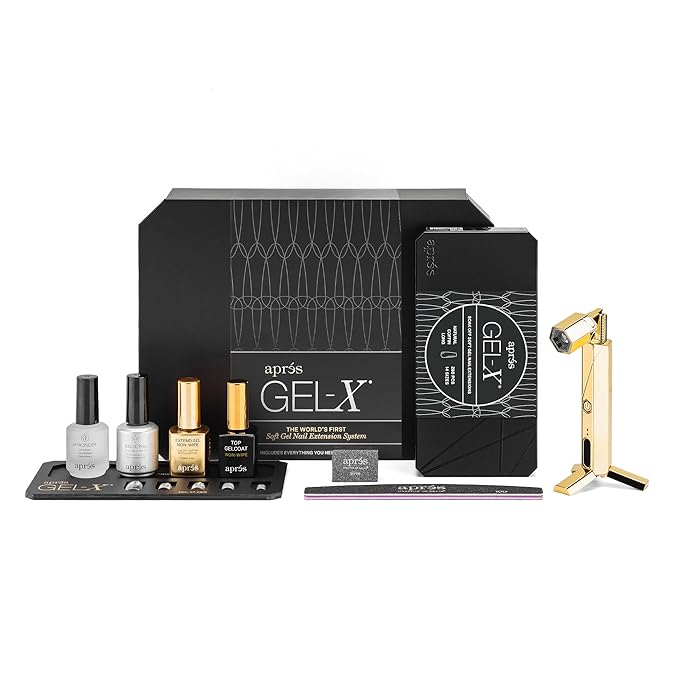Aprés Gel-X Professional Nail Extension Starter Kit, 14 Sizes 00-9 w/ Half Sizes, Soft Gel-X Tips, HEMA/TPO-Free (Natural Coffin Long)