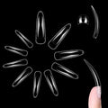 NOVO OVO Halloween 500 pcs Half Cover Extra Long Hawk Curved Stiletto/Almond Nail Tips, XXL 2XL Sharp False Nails for Acrylic, Clear QUEEN STILETTO CURVE Eagle Claw Gel Extension x 10 Sizes in Bag