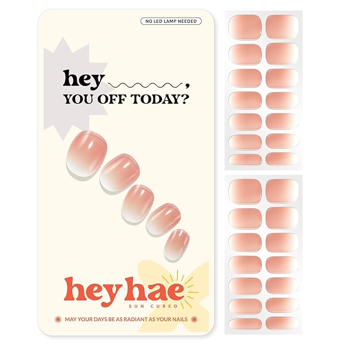 Heyhae Semi Cured Gel Nail Strips | No LED Lamp Needed | Ombre, Pink, Spring | Easy Apply & Remove, Salon Quality | Includes 28 Strips, 1 Prep Pads, Nail File & Wooden stick - Hey, You Off Today?