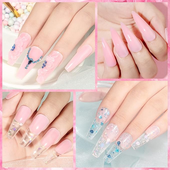 Solid Builder Gel for Nail Extension Clear Pink Non-Stick Hand Sculpture Hard Gel with Dual Form Flower Effect for Home DIY Manicure Set Lamp Cure Require 2 Colors 14g(0.49oz)