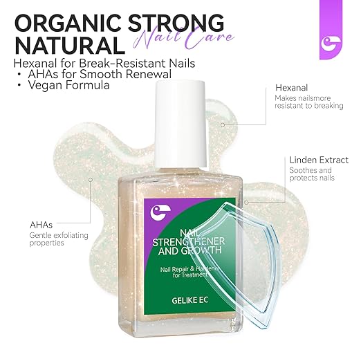 gelike ec Nail Hardener and Strengthener Polish: Glittering Pearl Ridge Filler for Peeling and Weak Nails Fast Dry Nail Growth Treatment Long Lasting Glossy for Women Home DIY