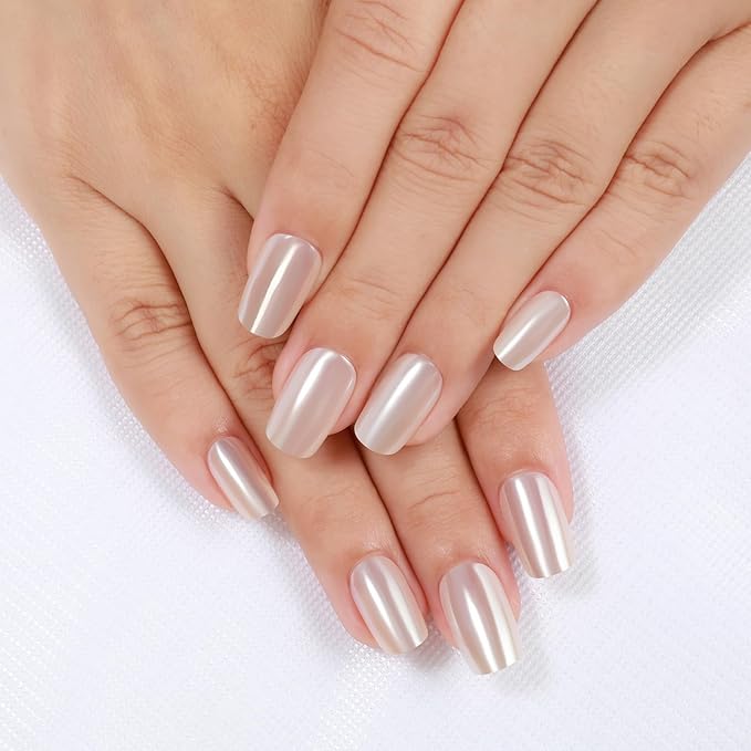 Rnker Press On Nails - Nutty Color, Short Square Top gel Nails with a Glossy Glaze Finish, 15 Sizes - 30 Nail Kit with Glue