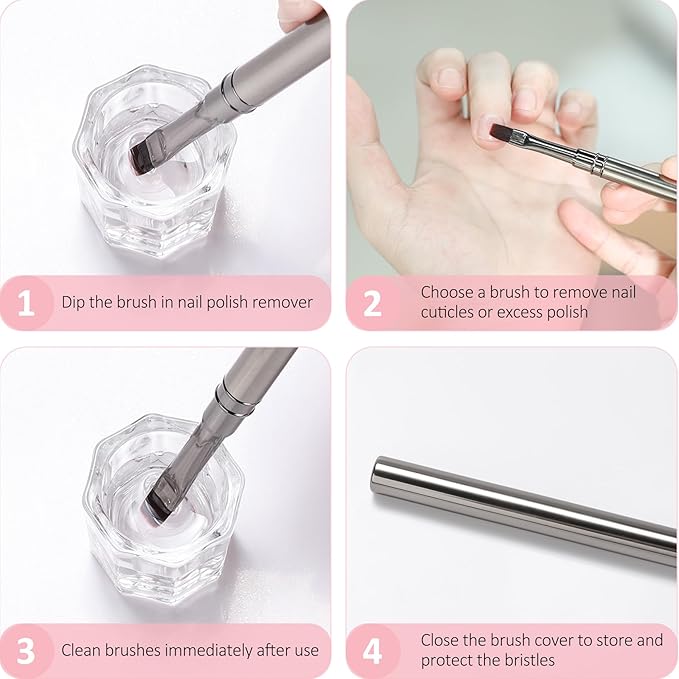 JASSINS Nail Art Clean Up Brushes, 3 Pcs Flat/Oval/Fine Angled Gel Nail Brushes,For Nail Art Design Painting DIY and Cleaning Polish Mistake on the Cuticles (Copper)