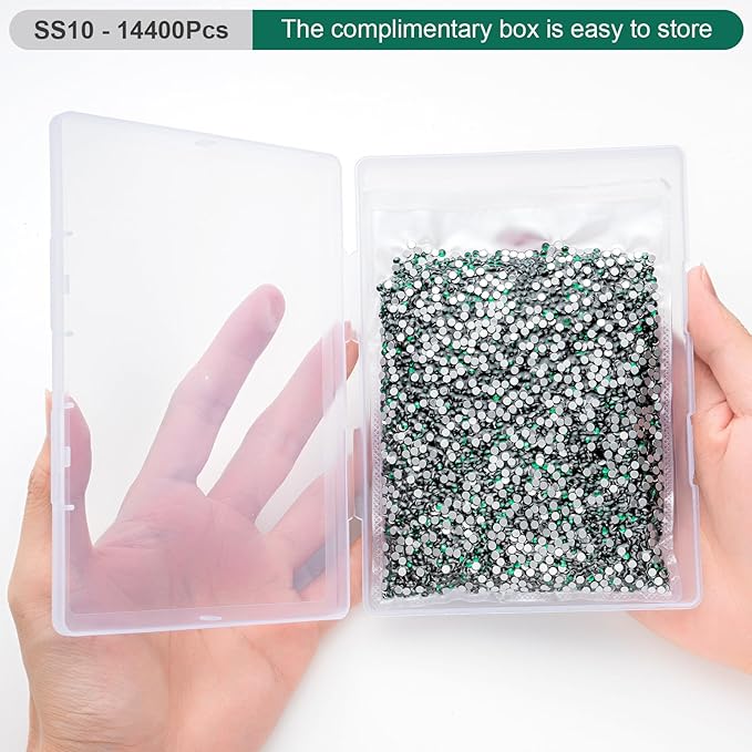 Flatback Rhinestones Bulk, 14400PCS Malachite Green Rhinestones for Clothes DIY Decoration Crafts, Malachite Green, SS10, 2.7-2.9mm