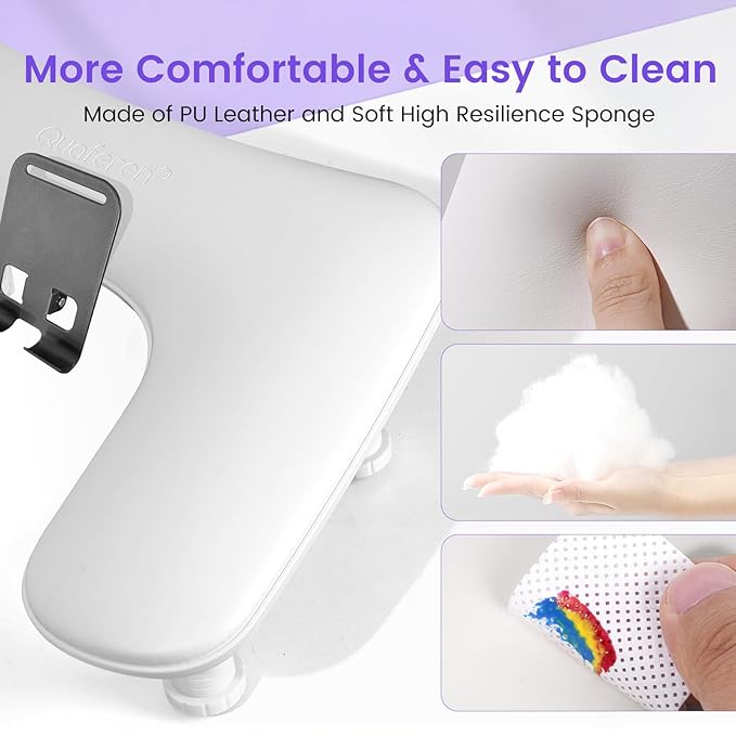 Arm Rest for Nails Tech: 3rd Generation Manicure Nail Arm Rest with Rotating Phone Stand, U-Shaped Height Adjustable Hand Rest Pillow for Acrylic Nails White