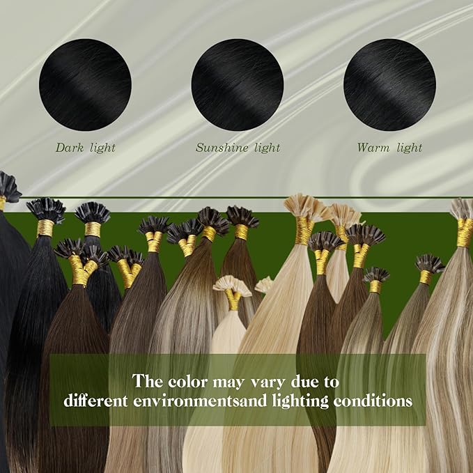RUNATURE U Tip Hair Extensions Real Human Hair Black Pre Bonded Hair Extensions 20 Inch Long Straight Keratin Hair Extension Human Hair Hot Fusion Extension Remy Soft Hair for Women 50g 50s