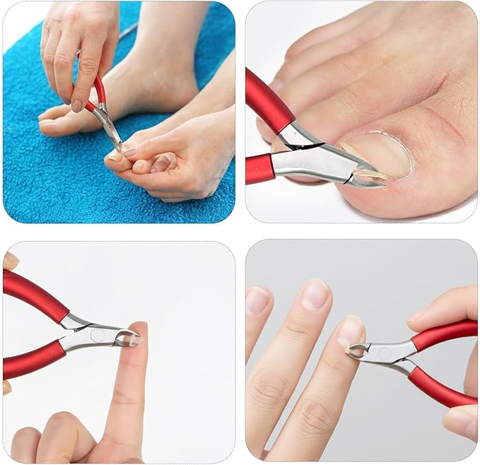 Professional Cuticle Nippers with Anti-Slip Textured Grip - Sharp Stainless Steel Cuticle Trimmer & Remover for Fingernails & Toenails - Ergonomic Dead Skin Scissors & Manicure Tool (Red)