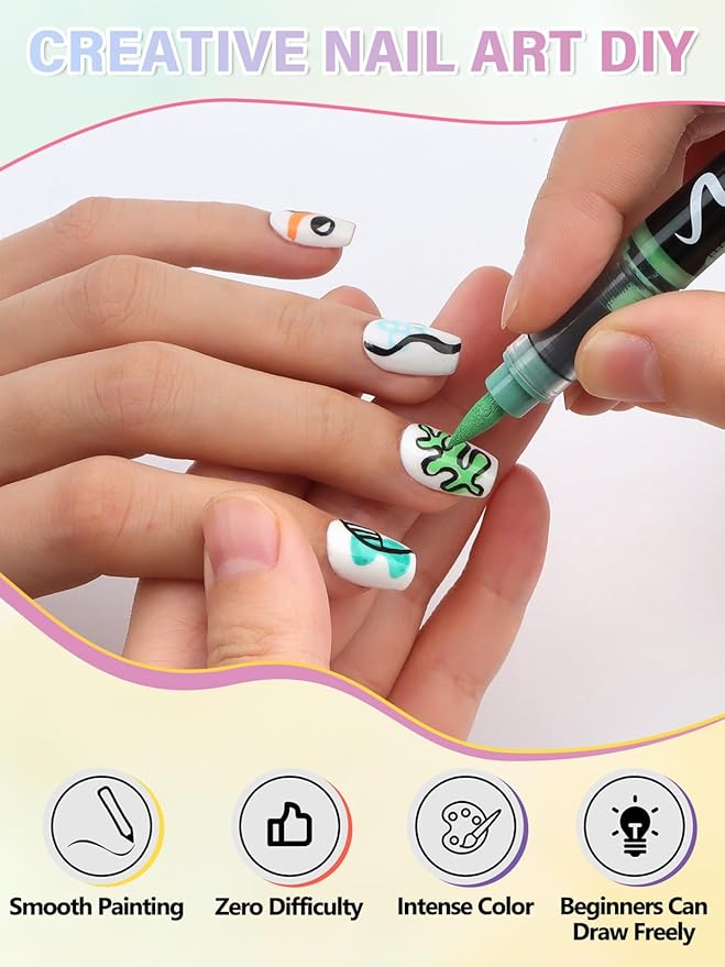 EBANKU 36 Colors Nail Art Pens Set, Quick Drying Nail Polish Pens 3D Soft-Tip Acrylic Paint Nail Pens for Nail Art, Nail Point Dotting Liner Pen Sets for Home & Salon Nail DIY Art Design Tools