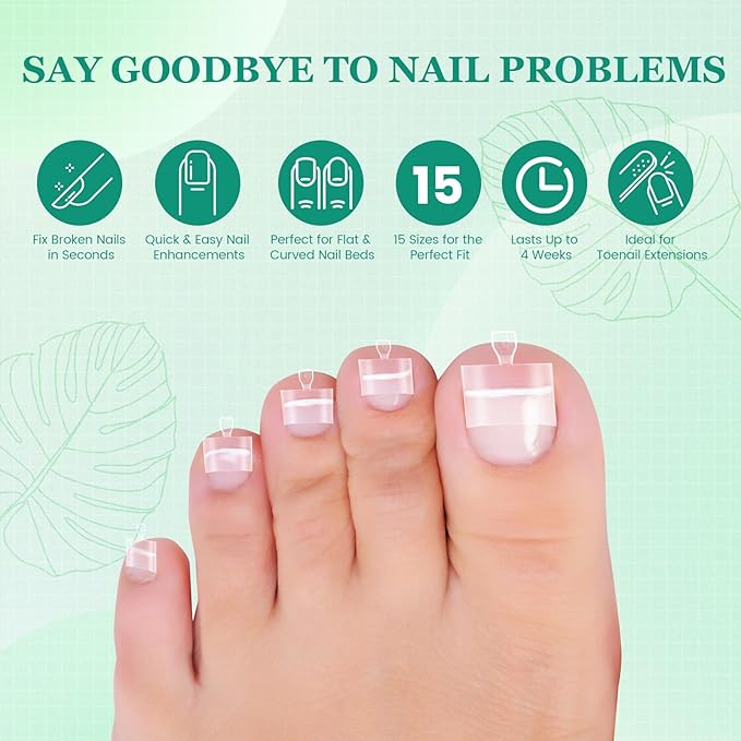 Square Toe Nail Tips - Half Cover for Wide Short Nail Beds, Matte Pre-shaped Fake Toenails Gel Press on Nails Extensions Home DIY Nail Salon, 12Sizes 360PCS