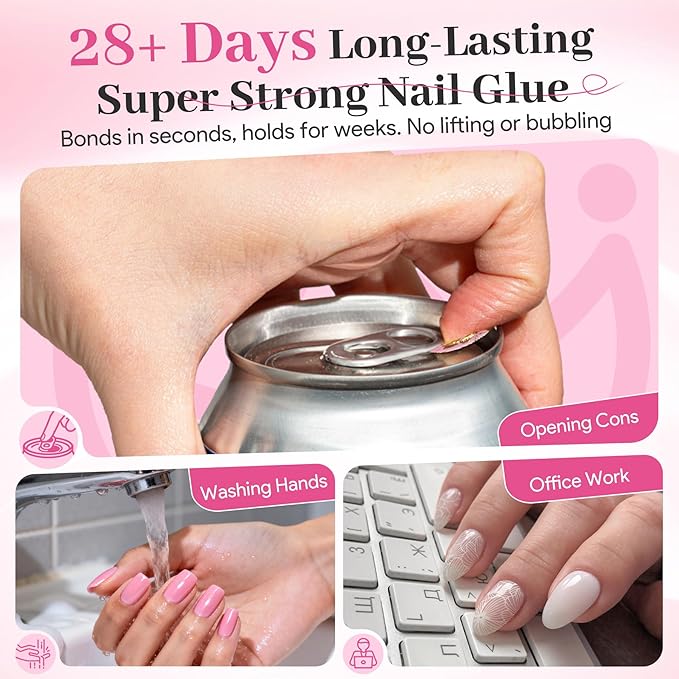 Strong Nail Glue for Press Ons 2Pcs*10g/0.35oz. Semi Solid Gel Adhesive No UV Lamp Needed 10s Quick Dry Acrylic Glue for Fake Nails Extensions Long Lasting Waterproof Bond for Manicure Home DIY