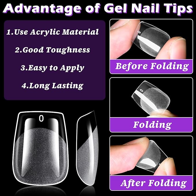 LoveOurHome 360pc Extra Short Coffin Nail Tips Clear Fake Nails XS Short Coffin Gel Nail Tips Full Cover Acrylic Nails Clear Press on Nails XS False Nail 15 Sizes Fingernail for Gel Nail Extension