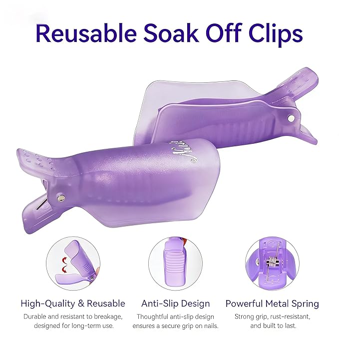 Makartt Nail Polish Remover Clips Kit, 20PCS Reusable Nail Soak Off Clips for Fingers & Toes, Acrylic & Nail Remover Tools, Double-Ended Cuticle Pusher, Fast, Mess-Free Gel Removal at Home or Salon