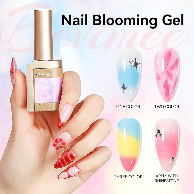 Nail Blooming Gel, Blooming Gel Nail Polish Clear for Spreading Effect Marble Watercolor Floral Print Soak Off UV Led Nail Art Polish Print Manicure DIY at Home