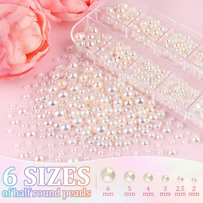 Flatback Pearls for Crafting with 3Pcs 10ml B7000 Jewelry Glue, 2 Boxes of Half Round Beige AB Pearls, Bedazzling Beads for DIY Crafts Clothing Shoes Tumblers Nail Art