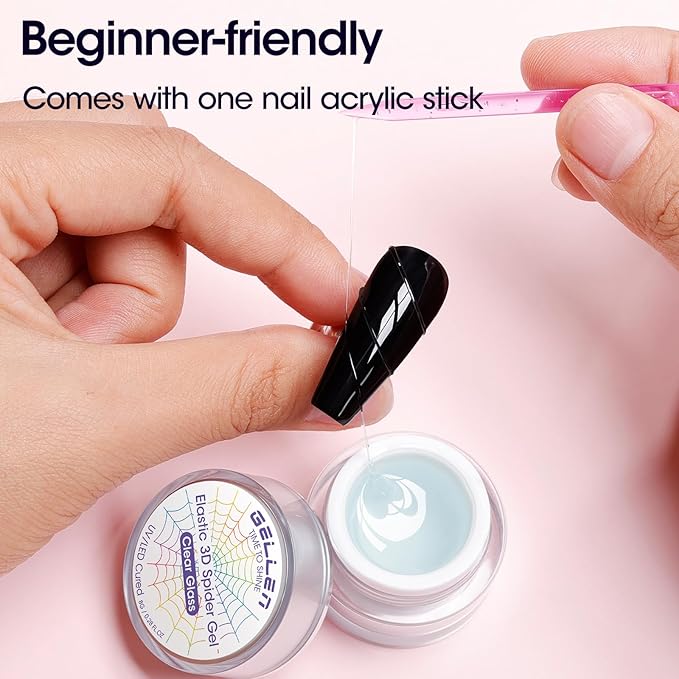 GELLEN Clear Spider Gel for Nails, High Elastic Soak off Gel Polish, Mixed with Color Gel, Match with Chrome Power, Long Lasting 3D Nail Art Design, Beginner-friendly, Curing Required
