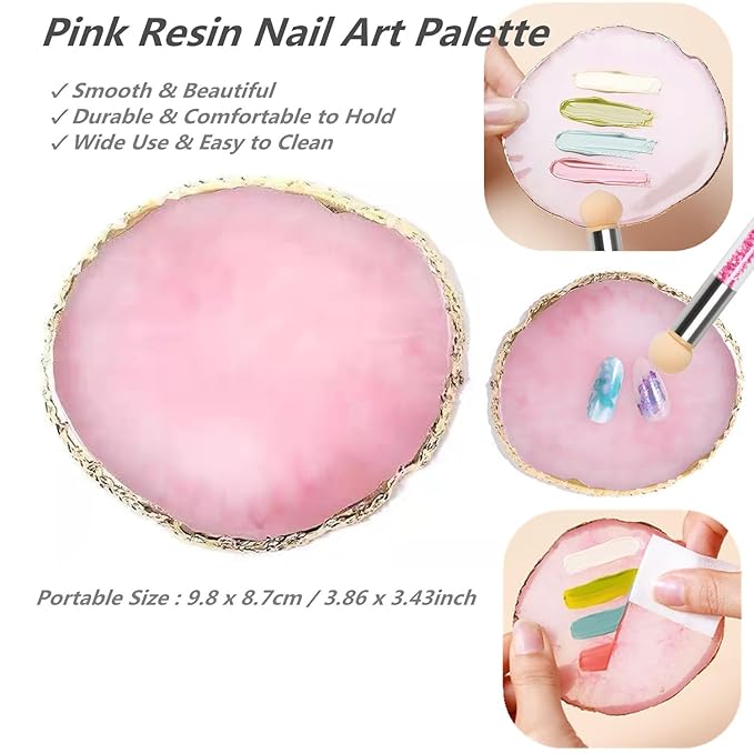 Resin Nail Art Palette and UV Gel Gradient Sponges Pens with 4 Pcs Replacement Head, Nail Sponges for Ombre Double Head Brush for Nail Art Manicure DIY Tools(Pink)
