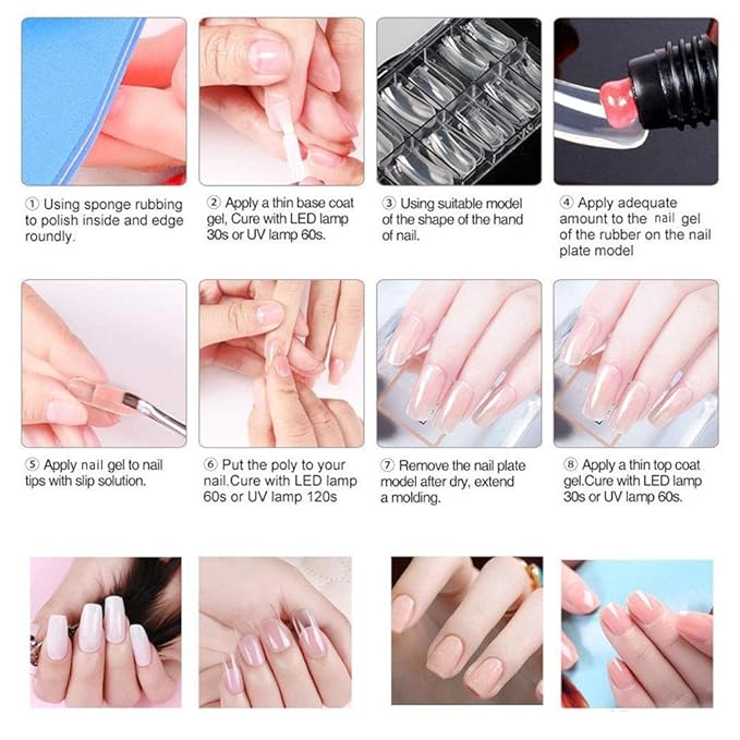 15ml Chameleon Poly UV Gel Temperature Color-Changing Black Nail Builder Gel Nail Enhancement Trial Kit LED Lamp Slip Solution Glitter Poly Builder Gel Nail 8PCS/Kit (Black)