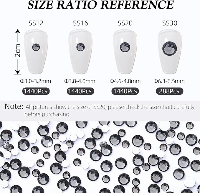 Gray Flatback Rhinestones, Glass Rhinestones for Nail Art and Craft, Glue Fix, Loose Crystal Gemstones(Gray, SS20, 1440pcs, 4.6-4.8mm)