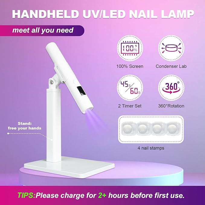 Mini UV Light for Nails，Handheld LED Flash Cure Lamp for Gel X Polish, Portable Uv Pen Light for Single Finger,Nail Curing Lamp with Stand for Starter Salon DIY or Home Manicure (White) (white, Mini)