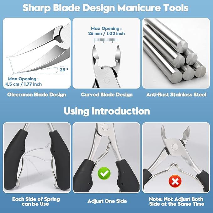 Modacraft 8 PCS Podiatrist Toenail Clippers, Professional Heavy Duty Ingrown & Thick Toe Nail Clippers for Men & Seniors, Pedicure Tools kit with Nail Cutter Super Sharp Curved Blade Manicure Tools