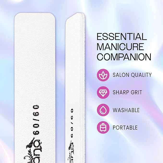 10pcs - PANA Jumbo Double-Sided Emery Nail File for Manicure, Pedicure, Natural, and Acrylic Nails - White (Grit 60/60)