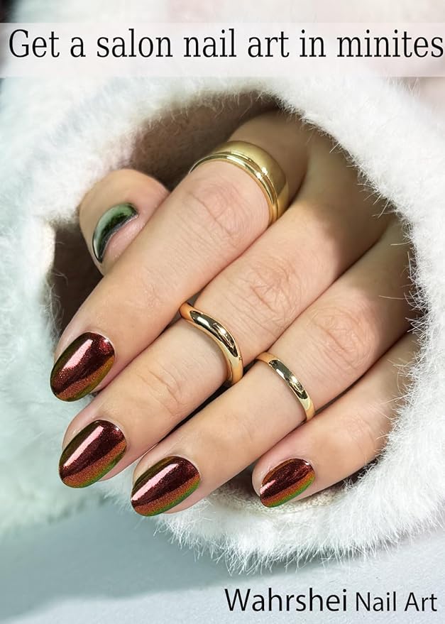 Semi Cured Gel Nail Strips, Chrome Ruby 20pcs Adhesive UV Sticker, Wraps for Home Manicure DIY