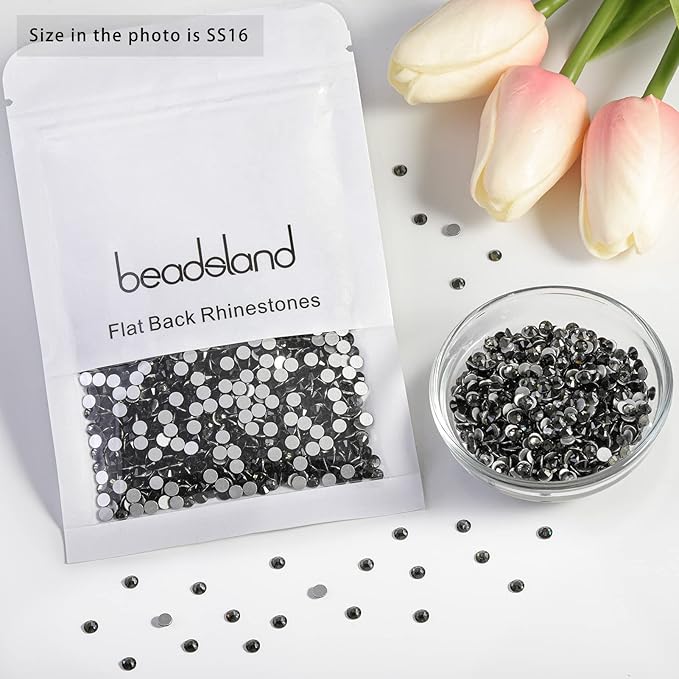 Beadsland 2880pcs Flat Back Crystal Rhinestones Round Gems for Nail Art and Craft Glue Fix,Black Diamond,SS16,3.8-4.0mm