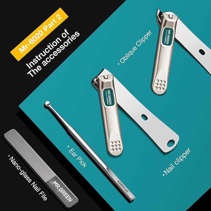 MR.GREEN 7in1 Manicure Sets Personal Care Tools Stainless Steel Professional Nail Clippers Pedicure Set Travel Case Kits (Mr-6020)