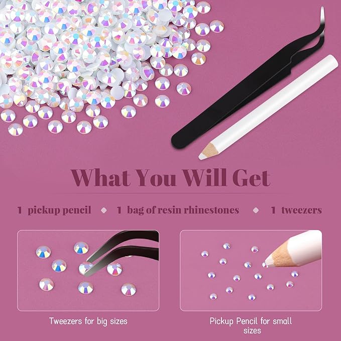 1500PCS 6mm Resin Jelly Rhinestones in Bulk (White AB), Bedazzling Flatback Crystals Rhinestones for Crafting DIY Nail Decoration, Gems Diomand Charms for Tumbler Shoes Clothing Fabric