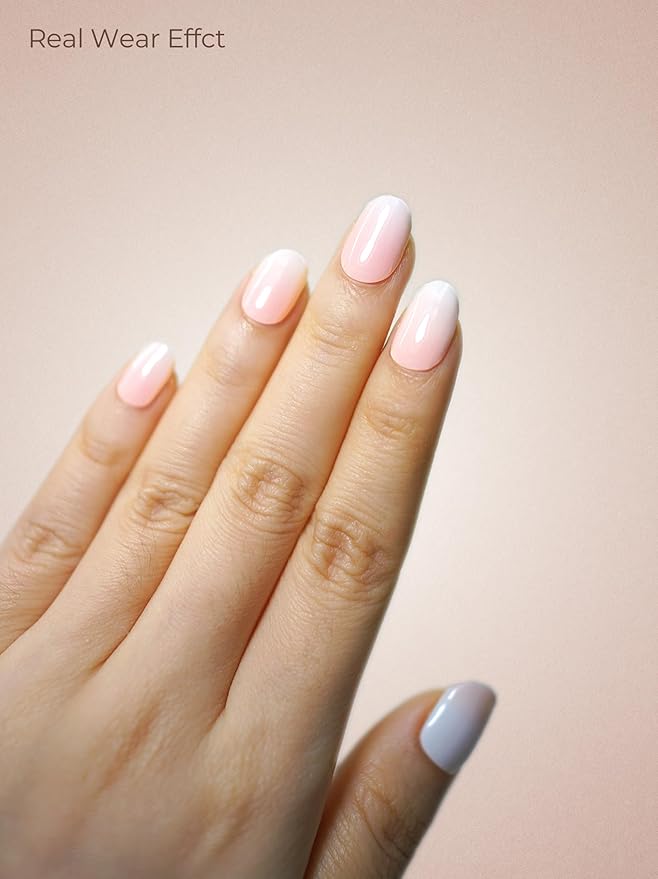 Real Gel Nail Strips (No UV Light Needed) - 44Pcs Salon Quality Nail Stickers - Long Lasting Polish Wraps for Women, Easy Apply & Remove (Berry Meringue Pink)