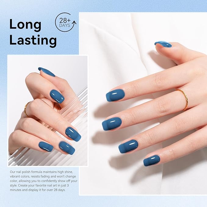 MEGIOR Sea Blue Jelly Gel Nail Polish 0.5 Fl Oz Transparent Colors Soak Off UV LED Lamp Light Cure Gel Polish Kit for Salon and Nail Art Starter Manicure DIY at Home