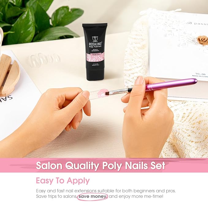 ROSALIND Pearl Pink Poly Extension Gel, 2.7 oz Pink Poly Nail Gel for Nail Art Decoration, builder Pinks Gel Nail Thickening Extension Easy to DIY Use at Home Need UV Lamp