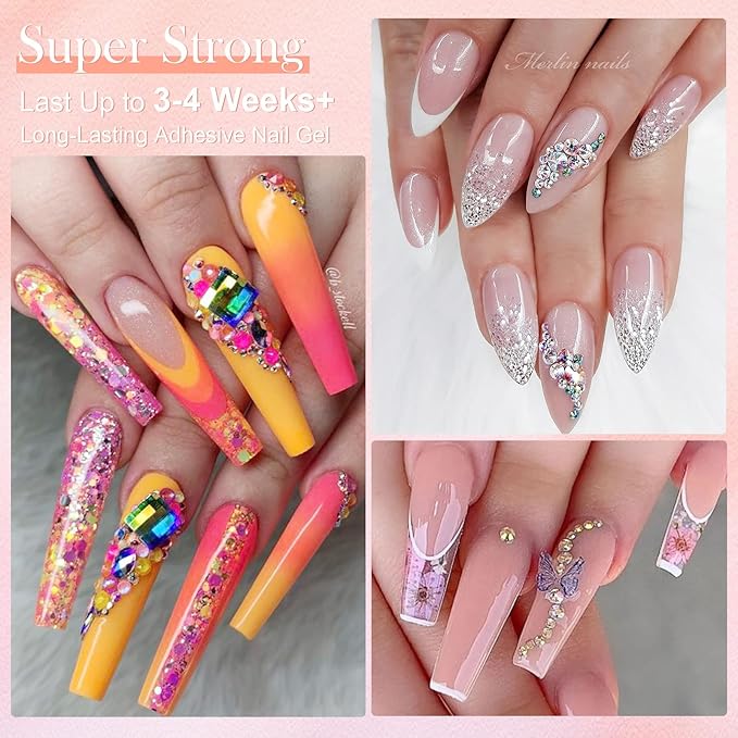 Born Pretty Nail Rhinestone Glue Gel for Nails Super Strong Gel Nail Glue for Nail Charm 3D Nails Gems Beads Nail Art Jewels Cured Need Nail Art DIY at Home 30ML