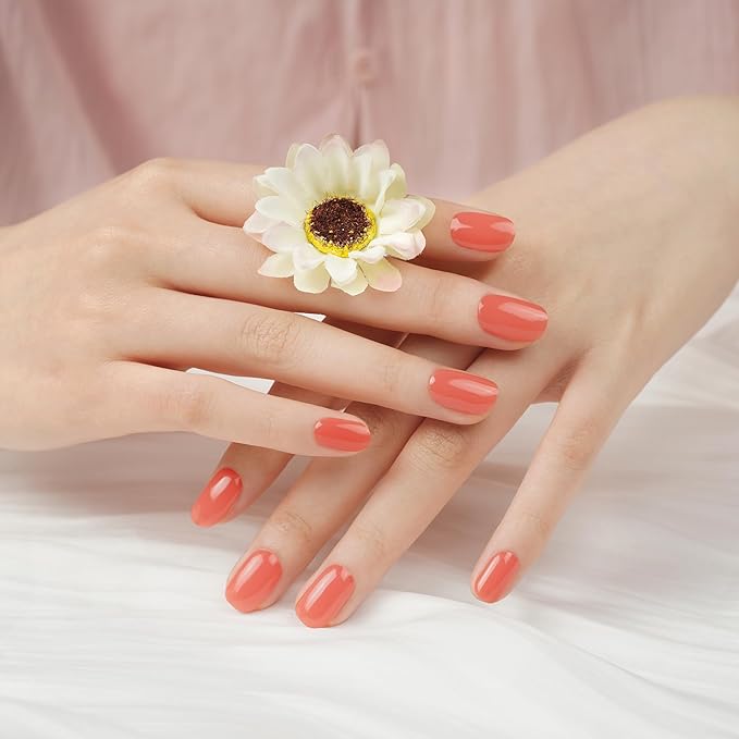 DANNI & TONI Semi Cured Gel Nail Strips Watermelon Red (Coral Delight) Gel Nail Stickers 28 Stickers