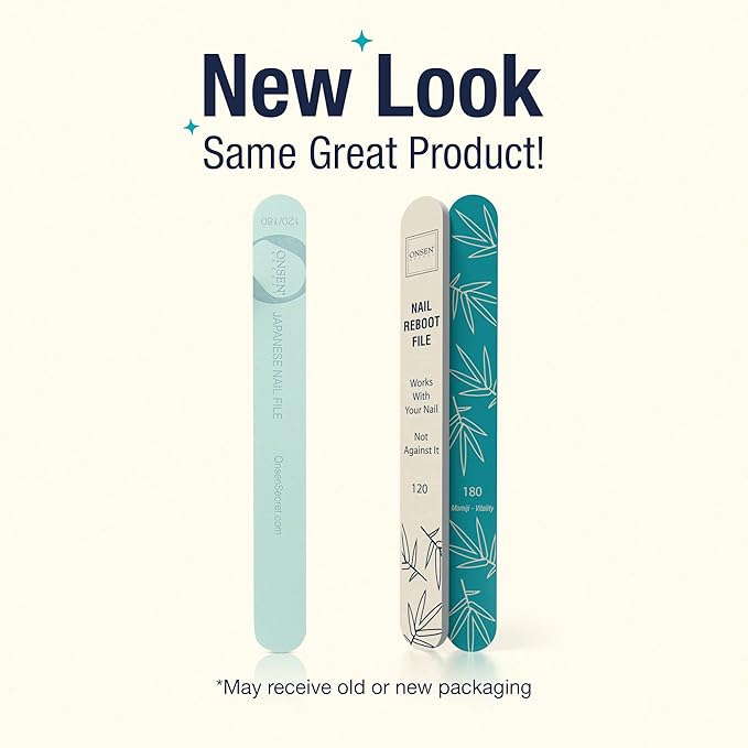Onsen Secret Japanese Nail File - Professional 20-Pack Nail Files, Double Sided Natural & Acrylic Filers - 120/180 Grit - Disposable, Salon Smooth | Best Onsen File for Shiny Nails