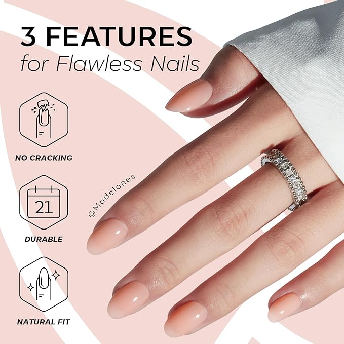modelones Nude Short Press on Nails, Semi-Transparent Oval Fake Nails Kit Press Ons with Nail Glue, Adhesive Tabs, Nail File, Prep Pad, Manicure Stick, 32Pcs 16 Sizes, Spring Women Girl Gift