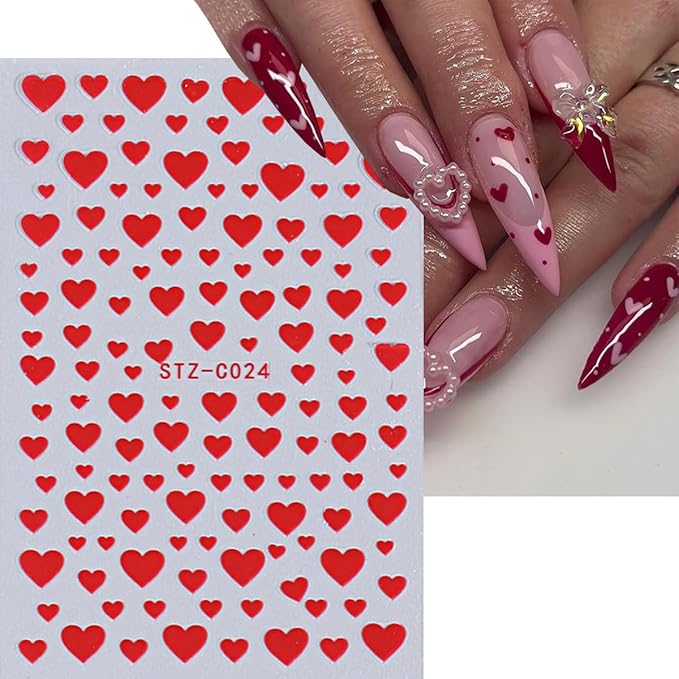 7 Sheets Valentines Day Nail Stickers for Nail Art 3D Self-Adhesive White Black Red Heart Nail Art Stickers Hollow Heart Love Design Nail Art Supplies Cute Nail Decals for Women Acrylic Decorations