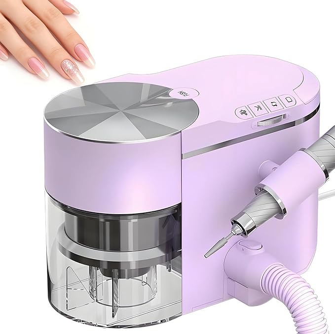 2-in-1 Nail Dust Collector & Electric Nail Drill File Kit, Nail Drill Manicure Machine with 30000 RPM Brushless Motor, ≤58dB Ultra Quiet, Adjustable Suction & Angle, Extension Hose Purple