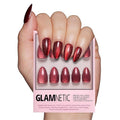 Glamnetic Press On Nails - Ruby Slipper Fake Nails | Deep Red Sparkly Short Almond Fake Nails with a Velvet Finish, Salon Quality | 15 Sizes - 30 Nail Kit with Glue
