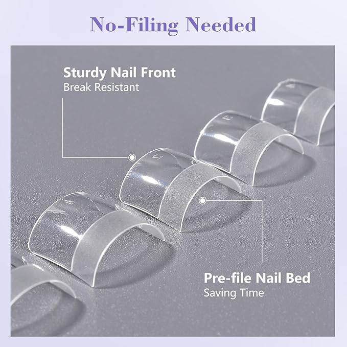 LIONVISON Short Square Nail Tips, 240pcs Half Matte Nail Tips for Acrylic Nails Professional, Half Cover No C Curve Nails Tips Nail Extension for Home DIY and Nail Salons 12 Sizes