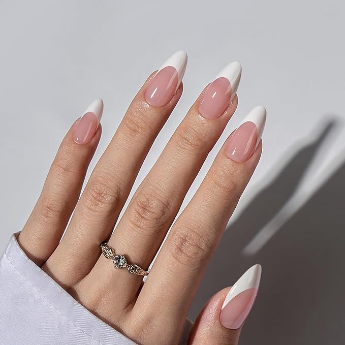BTArtboxnails French Gel Nail Tips - French Tip Press on Nails Pink Medium Almond XCOATTIPS for Nail Extensions